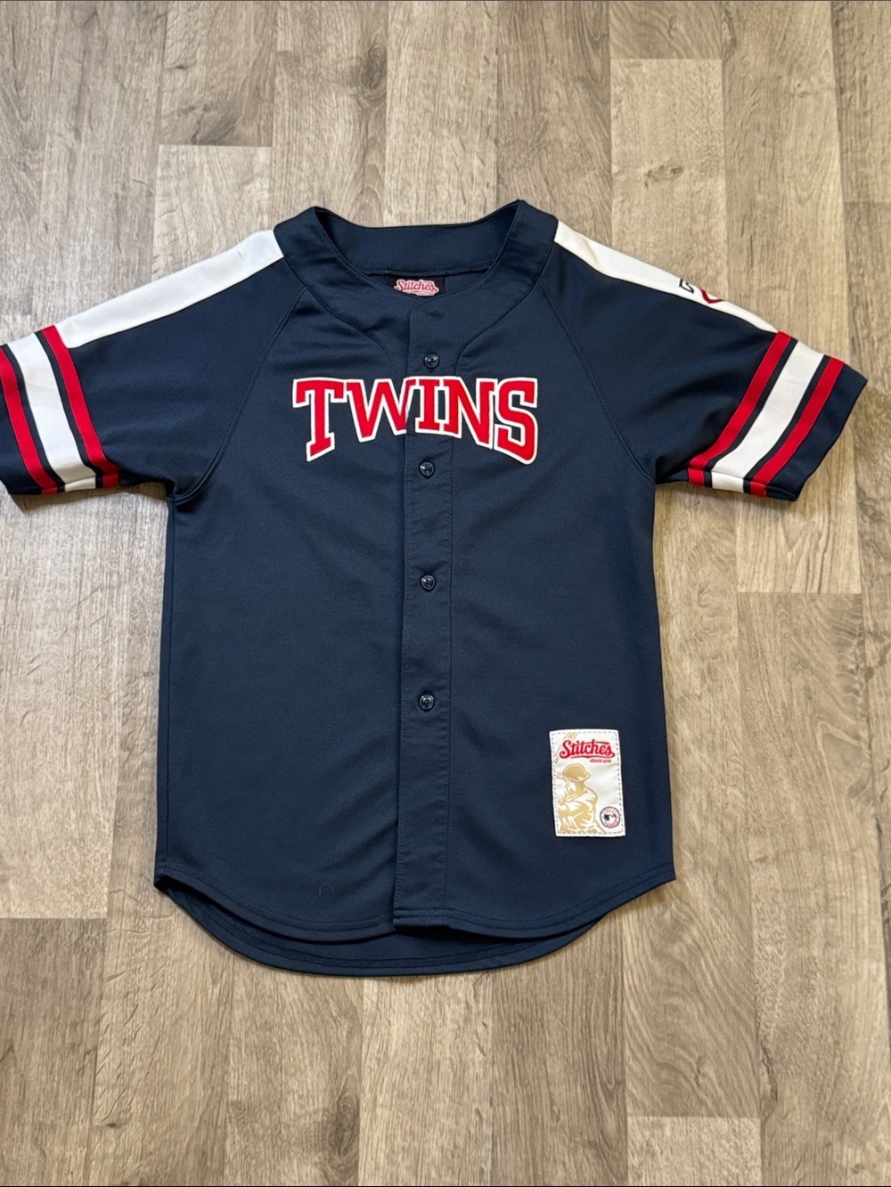 Stitches Navy 'TWINS' Kids Baseball Jersey with Red & White Trim Size Medium